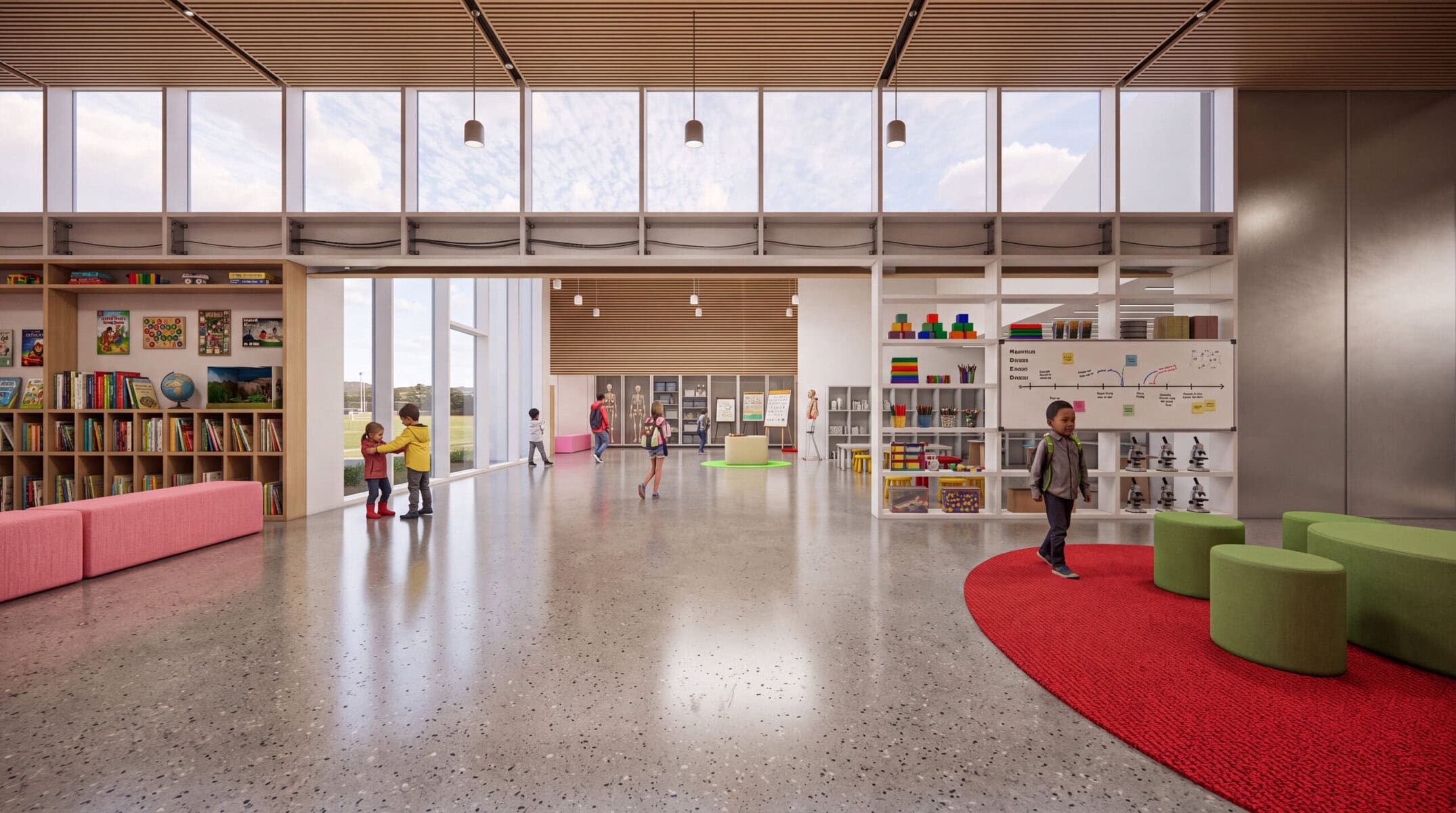 Interior view of flexible learning space at VIVARO elementary school